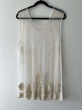 Vintage Sterling Styles Beaded Sheer Dress, Cream
